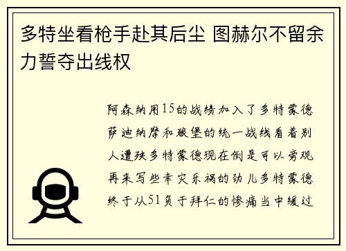 多特坐看枪手赴其后尘 图赫尔不留余力誓夺出线权