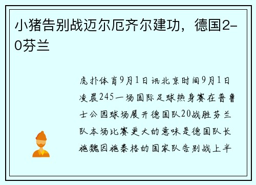 小猪告别战迈尔厄齐尔建功，德国2-0芬兰